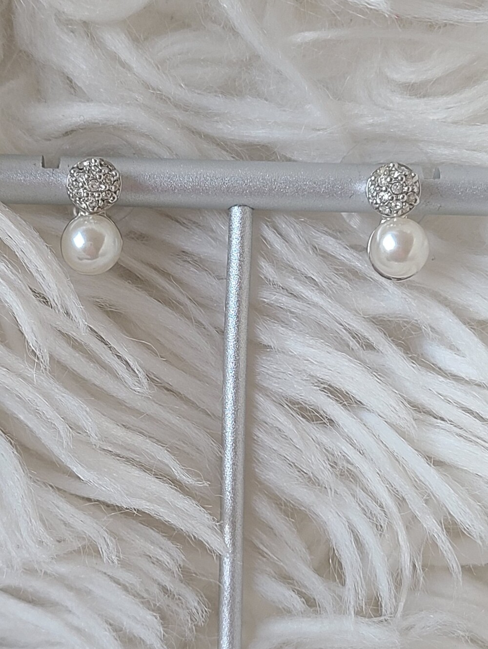 Swarovski Faux Pearl Drop Earrings with Crystal Pavé Tops- Great Condition